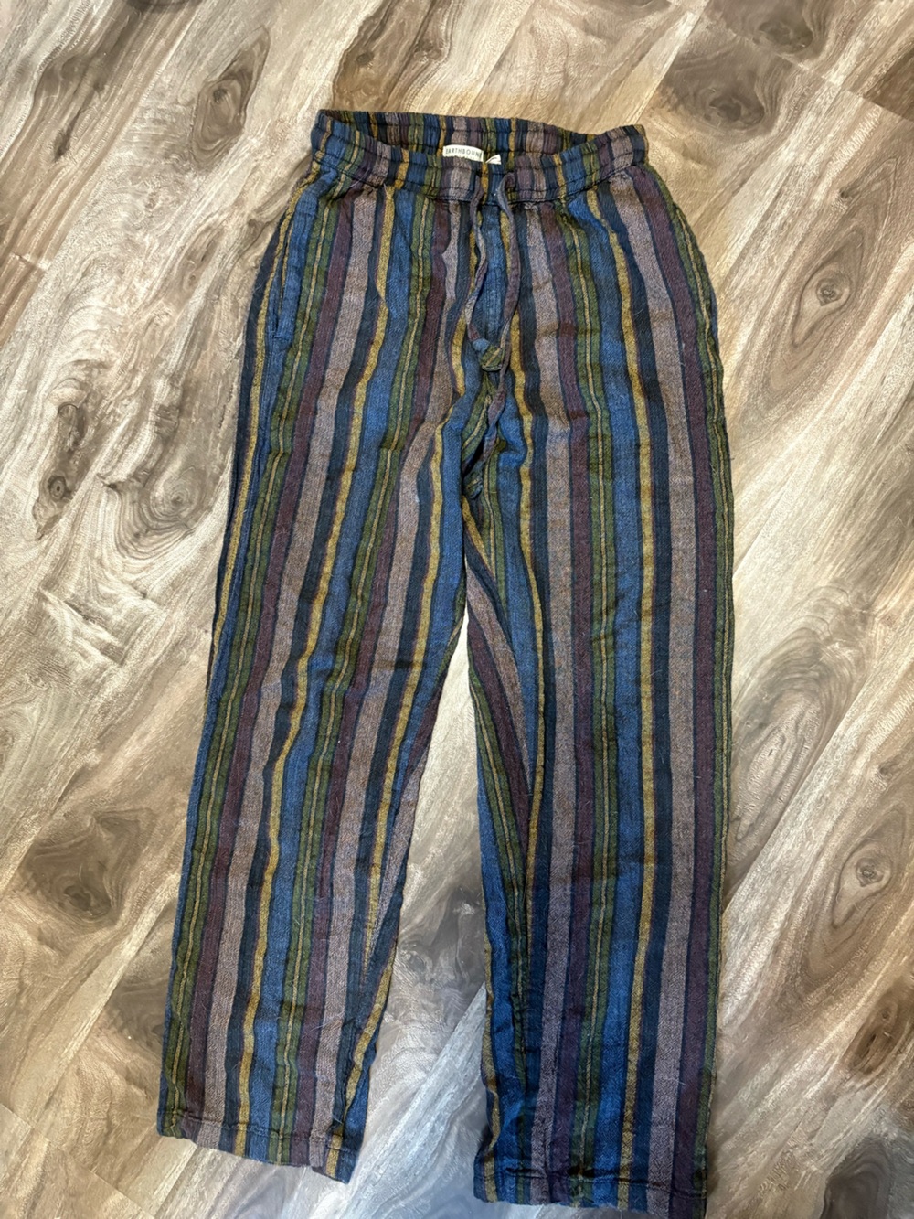 Striped Drawstring Pants - Blue & Green Multi